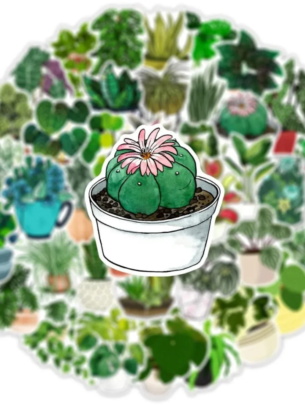 50 Pcs Green Plants Stickers Potted Plant Floral Sticker for Laptops Water Bottl